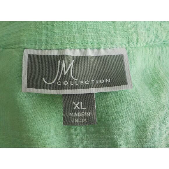 JM Collection Women XL Light Green Tunic Button Up Top Blouse 100% Cotton V-Neck - Picture 9 of 12